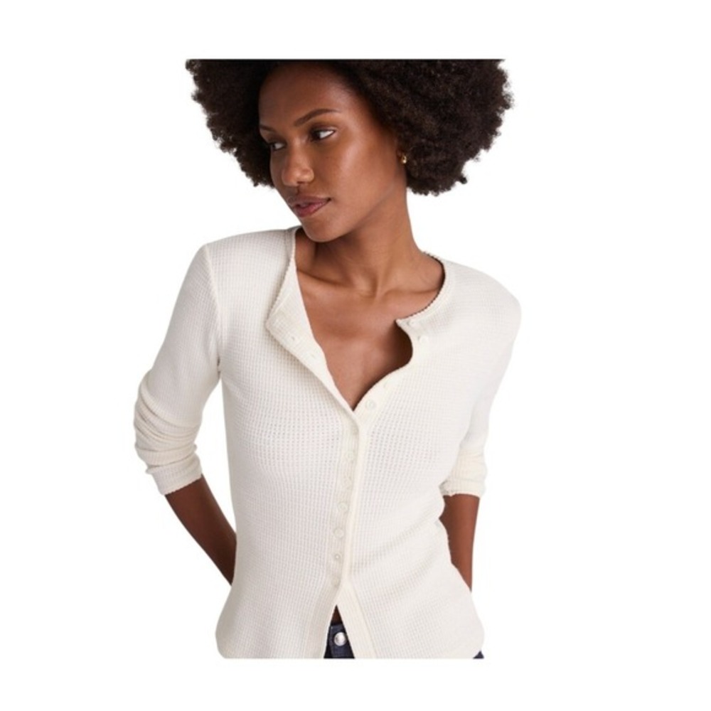Madewell Waffle-Knit Cutaway Crewneck Cardigan‎ Antique Cream Super Soft Knit S
